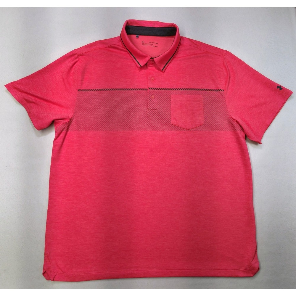Under Armour Polo Shirt Mens 3XL Neon‎ Pink Red LIMITED USE Graphic Print Golf